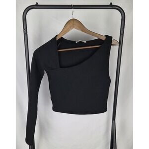 Zara Women's Black One Shoulder Asymmetric Neck Shirt Crop Top Size M Festival